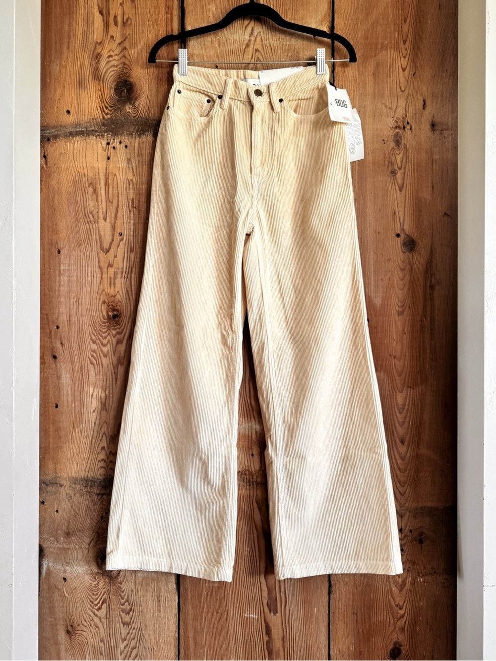Sz 25 BDG 100% Cotton High & Wide Leg Soft Corduroy Trousers In Cream NWT